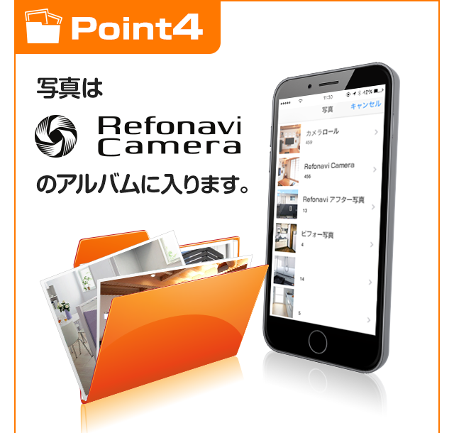 Point4 写真はRefonaviCameraのアルバムに入ります。